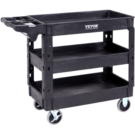 Heavy Duty 3-Shelf Utility Service Cart – 550LBS Capacity, 360° Swivel Wheels, Multi-Purpose Rolling Cart