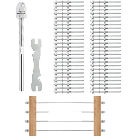 VEVOR 51 Pack Cable Railing Swage Threaded Stud Tension End Fitting Terminal for 3.2mm Deck Cable Railing, T316 Stainless Steel, Cable Railing Tensioner 3.2mm for Wood/Metal Post, Silver