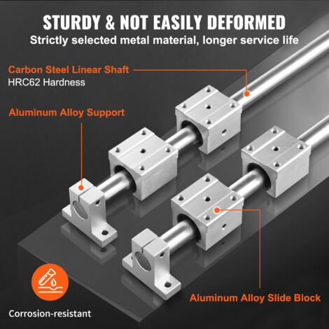 VEVOR Linear Guide Rail Set, SFC20 1200mm, 2 PCS 39.4 in/1000 mm SFC20 Guide Rails 4 PCS SC20 Slide Blocks 4 PCS Rail Supports, Linear Rails and Bearings Kit for Automated Machines CNC DIY Project
