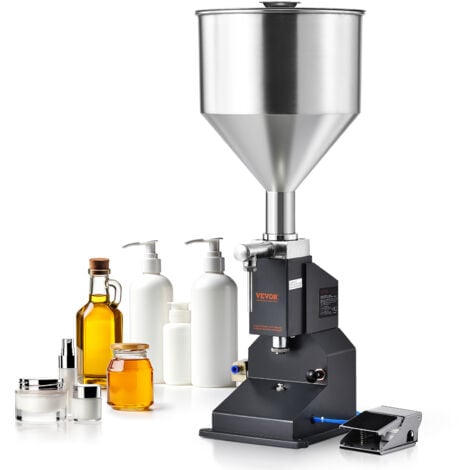 VEVOR Pneumatic Paste Liquid Filling Machine 5 50ml Bottle Filler Bottle Filling Machine Stainless Steel Liquid Filler with Pedal for Milk Water Juice Essential Oil Shampoo Cosmetic Honey Lotion