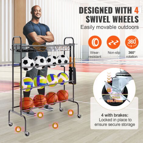 COSTWAY Sports Equipment Organizer, Metal Ball Storage Rack - Keystone 4