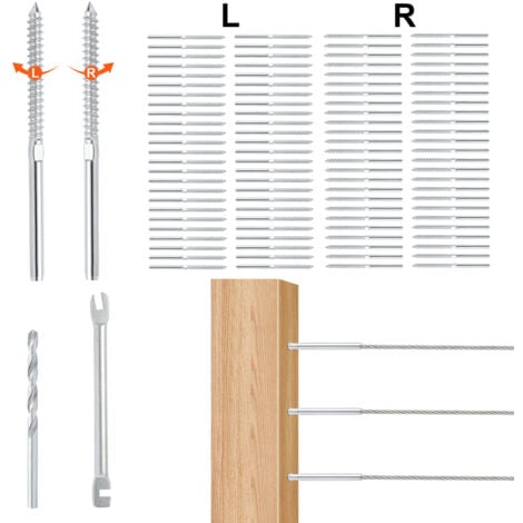 VEVOR 122 Pack Cable Railing Swage Threaded Stud Tension End Fitting Terminal for 3.2mm Deck Cable Railing, T316 Stainless Steel, Cable Railing Tensioner 3.2mm for Wood/Metal Post, Silver