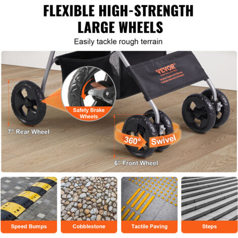 VEVOR Pet Stroller, 4 Wheels Dog Stroller Rotate with Brakes, 35lbs Weight Capacity, Puppy Stroller with Detachable Carrier, Storage Basket and Cup Holder, for Dogs and Cats Travel, Black+Dark Grey
