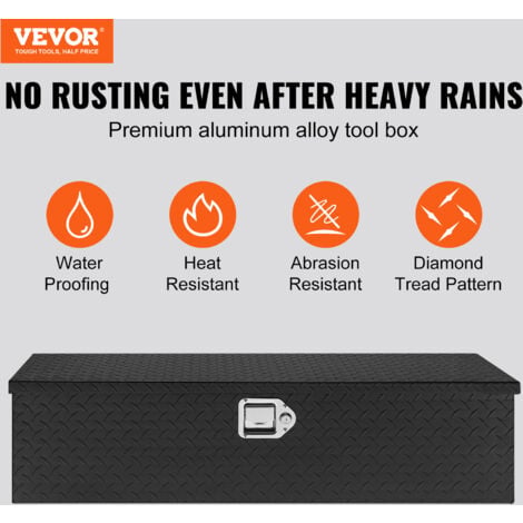 VEVOR Heavy Duty Aluminum Truck Bed Tool Box, Diamond Plate Tool Box with Side Handle and Lock Keys, Storage Tool Box Chest Box Organizer for Pickup, Truck Bed, RV, Trailer, 39"x13"x10", Black