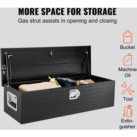 VEVOR Heavy Duty Aluminum Truck Bed Tool Box, Diamond Plate Tool Box with Side Handle and Lock Keys, Storage Tool Box Chest Box Organizer for Pickup, Truck Bed, RV, Trailer, 39"x13"x10", Black