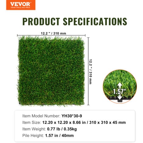 Mophorn Artifical Grass Tiles Interlocking Turf Deck Set, 9 Pack 305x305 mm, Synthetic Fake Grass Self-draining Mat Flooring Decor Pad, Perfect For Multi-Purpose Indoor Outdoor Entryway Scraper Dog Ma