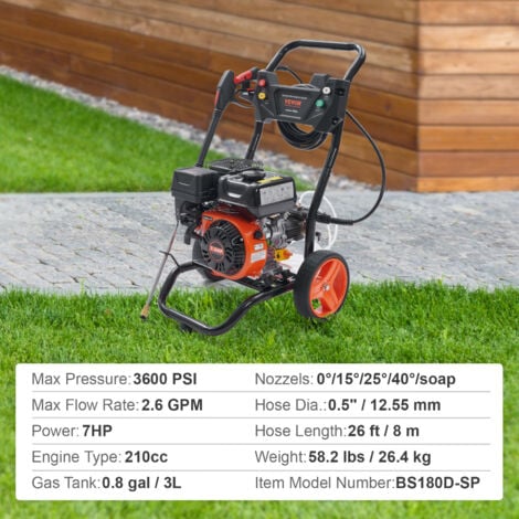 Mophorn Gas Pressure Washer, 3600 PSI 2.6 GPM, Gas Powered Pressure Washer with Copper Pump, Spray Gun and Extension Wand, 5 Quick Connect Nozzles, for Cleaning Cars, Homes, Driveways, Patios