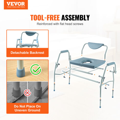 Mophorn Commode Chair, Bedside Commode with Drop-Down Arms and Detachable Backrest, 5-Level Adjustable Height, 7L Removable Bucket, Easy to Assemble, 1000LBS Capacity, Portable Toilet for Adults Senio