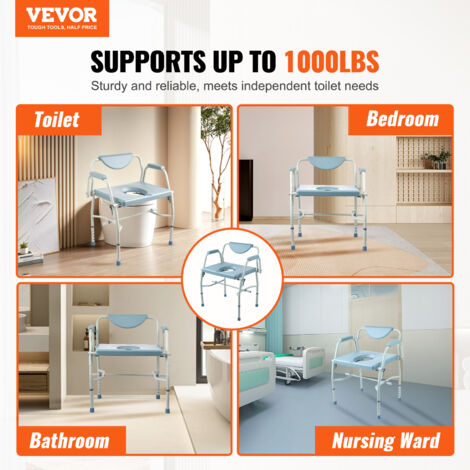 Mophorn Commode Chair, Bedside Commode with Drop-Down Arms and Detachable Backrest, 5-Level Adjustable Height, 7L Removable Bucket, Easy to Assemble, 1000LBS Capacity, Portable Toilet for Adults Senio
