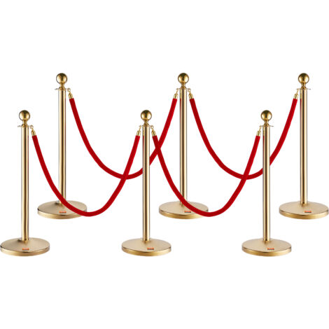 VEVOR Stanchion Post With Velvet Rope, 6-Pack Crowd Control Stanchion With 6PCS 5FT Black Velvet - View #2