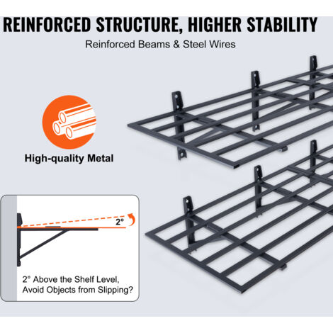 STORKING 8" Deep ×32″ Long Adjustable Deep Floating Shelves For Wall 2‑Tier, Wall Mount Metal Shelf 110 LBS, Heavy Duty White Storage Rack For Garage, Kitchen, Bathroom, Bedroom, Wall Shelving Decor - View #2