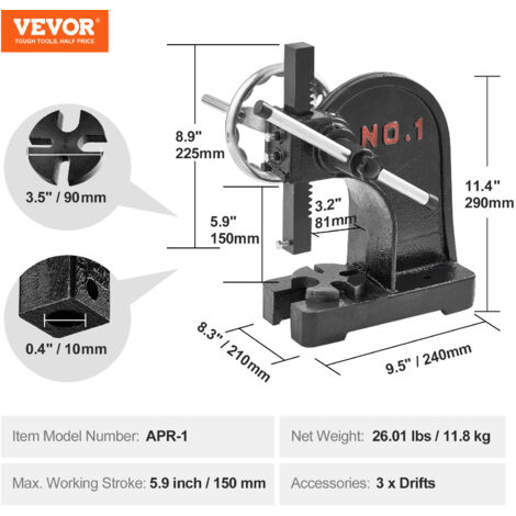 Mophorn Arbor Press 1 Ton Rivet Press Machine with Handwheel Cast Iron ...