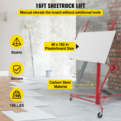 16 Ft Drywall Lift – 150LB Capacity, Adjustable Telescopic Arm, 360° Rotation & Wheels, Heavy Duty Panel Hoist For Ceiling & Walls
