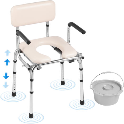 Mophorn Commode Chair, Bedside Commode with Padded Seat, Drop-Down Arms, 7-Level Adjustable Height, 5.8L Removable Bucket, Easy to Assemble, 350LBS Capacity, Portable Toilet for Adults Seniors