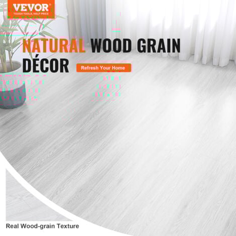 Mophorn Self Adhesive Vinyl Floor Tiles 390 x 23.6 inch, 1.5mm Thick Peel & Stick, Light Gray Wood Grain DIY Flooring for Kitchen, Dining Room, Bedrooms & Bathrooms, Easy for Home Decor