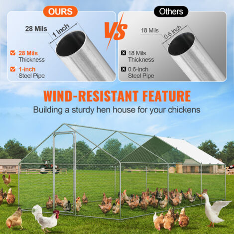 Mophorn Large Metal Chicken Coop, 9.8x19.3x6.5 ft Walk-in Chicken Runs for Yard with Cover, Spire Roof Hen House with Security Lock for Outdoor and Backyard, Farm, Duck Rabbit Cage Poultry Pen