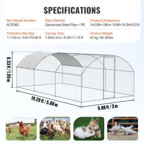 Mophorn Large Metal Chicken Coop with Run, 9.8x19.3x6.5 ft Walk-in Chicken Runs for Yard with Cover, Doom Roof Hen House with Security Lock for Outdoor and Backyard, Farm, Duck Rabbit Cage Poultry Pen
