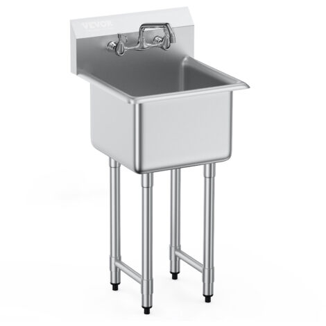 VEVOR Stainless Steel Prep & Utility Sink, 1 Compartment Free Standing Small Sink Include Faucet & legs, 18