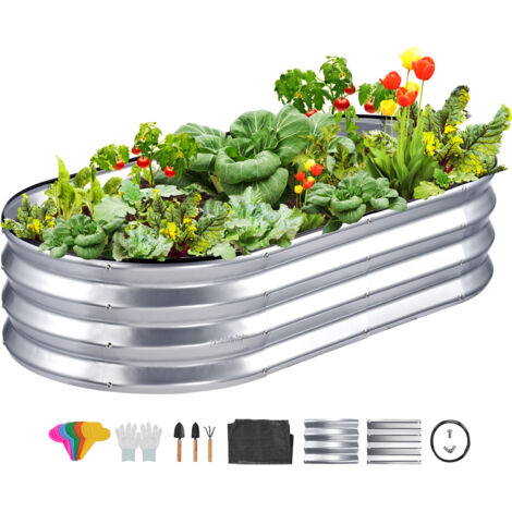 VEVOR Raised Garden Bed, 48.2 x 24.6 x 11 inch Galvanized Metal Planter Box, Outdoor Planting Boxes with Open Base, for Growing Flowers/Vegetables/Herbs in Backyard/Garden/Patio/Balcony, Silver
