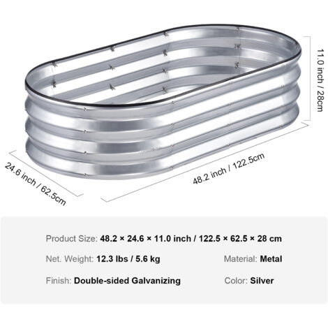 VEVOR Raised Garden Bed, 48.2 x 24.6 x 11 inch Galvanized Metal Planter Box, Outdoor Planting Boxes with Open Base, for Growing Flowers/Vegetables/Herbs in Backyard/Garden/Patio/Balcony, Silver