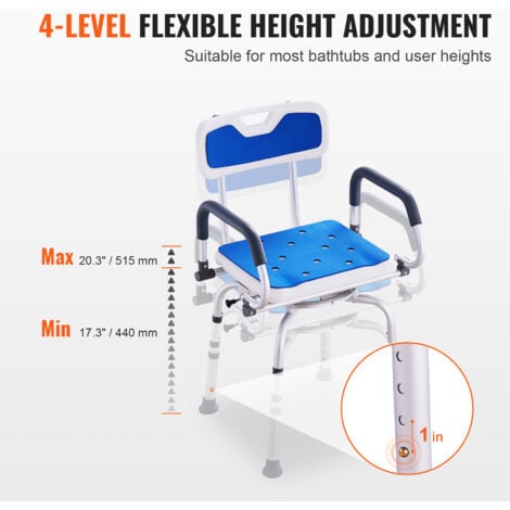 VEVOR Swivel Shower Chair 360 Degree, Adjustable Shower Seat with Pivoting Arms for Inside Showers or Tubs, Non-Slip Rotating Bathtub Shower Chair for Elderly Disabled Injured, 400LBS Capacity