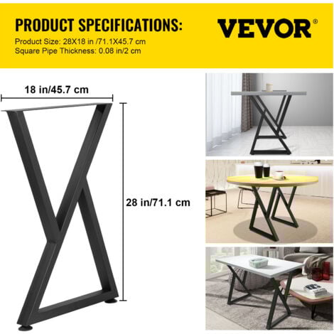 VEVOR Metal Table Legs, 28x18 inch Desk Legs, Set of 2, Heavy Duty Bench Legs, Z Shape Metal Furniture Legs, Wrought Iron Coffee Table Legs, Home DIY for Dining Table with Rubber Floor Protectors, Mat