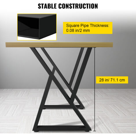 VEVOR Metal Table Legs, 28x18 inch Desk Legs, Set of 2, Heavy Duty Bench Legs, Z Shape Metal Furniture Legs, Wrought Iron Coffee Table Legs, Home DIY for Dining Table with Rubber Floor Protectors, Mat