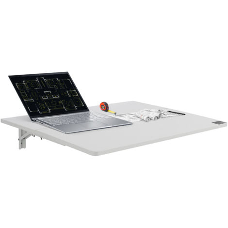VEVOR Wall Mounted Folding Table, 31.5" x 19.69" Wall Mount Drop Leaf Table, Floating Desk with Iron Bracket, Fold Down Desk for Small Spaces, Home Office, Dining, Laundry Room, Kitchen, Bar, White