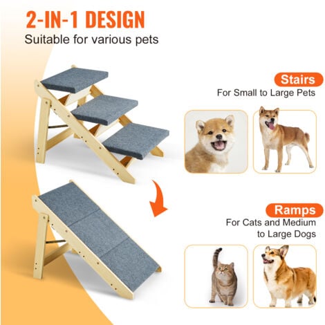 VEVOR Wood Pet Stairs/Pet Steps, 2-in-1 Foldable Wooden Dog Stair