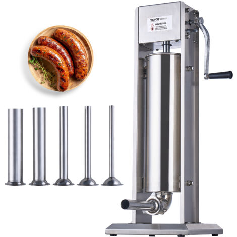 VEVOR Manual Sausage Stuffer 7 L 15 LBS Vertical Sausage Machine Dual Speed Meat Stuffer Made of Food Grade 304 Stainless Steel Includes 5 Stuffing Tubes for Home Kitchen Restaurant Commercial