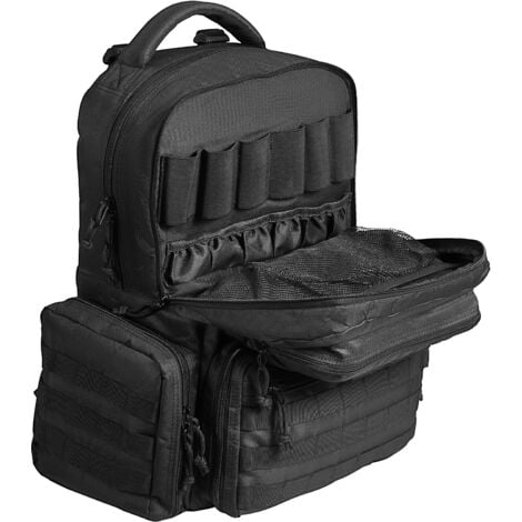 VEVOR Tactical Range Backpack for 6 Pistols Gun Backpack with 6 Independent Pistol Bags 10 Magazines Pistol Backpack for Outdoor Hunting Shooting Range Bag for Handguns Lockable Zipper Black