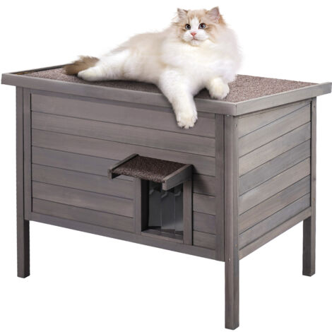 VEVOR Outdoor Cat House Weatherproof, Feral Cat Shelter for Multiple Cats, Outdoor Wooden Cat Rabbit House with All-Round Foam Insulated, Open Roof, PVC Door Flaps, 34"L x 22"W x 27"H
