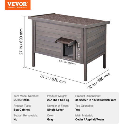 VEVOR Outdoor Cat House Weatherproof, Feral Cat Shelter for Multiple Cats, Outdoor Wooden Cat Rabbit House with All-Round Foam Insulated, Open Roof, PVC Door Flaps, 34"L x 22"W x 27"H