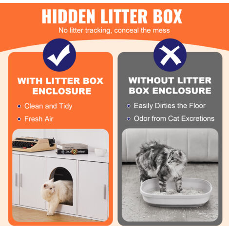 VEVOR Cat Litter Box Enclosure for 2 Cats, Litter Box Furniture Hidden with Double Rooms, Wooden Cat Box Cabinet Fit Most of Litter Box, 57.9"L x 18.3"W  x 17.9"H, White