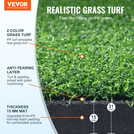 VEVOR Golf Hitting Mat, 5x5ft Artificial Turf Golf Hitting Mat, Thickened Golf Hitting Training Aids with 3 Rubber Tees,  Golf Practice Hitting Mat for Backyard Driving Indoor Outdoor Training
