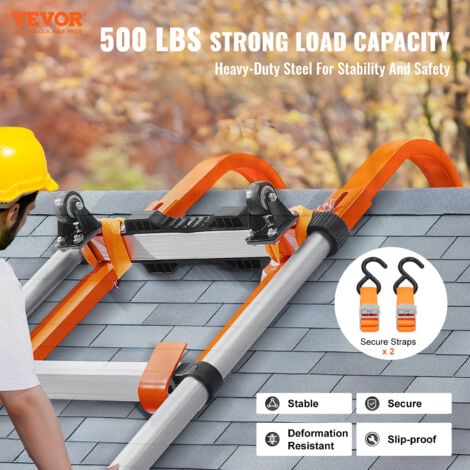 VEVOR Ladder Roof Hook, 2 Pack with Wheel Heavy Duty Steel Ladder Stabilizer, Roof Ridge Extension Rubber Grip T-Bar for Damage Prevention, 500 lbs Weight Rating, Fast & Easy to Access Steep Roofs