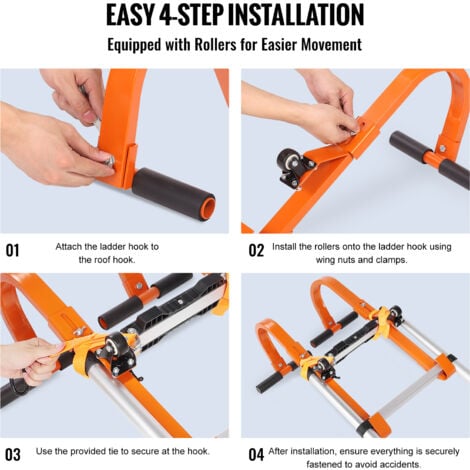 VEVOR Ladder Roof Hook, 2 Pack with Wheel Heavy Duty Steel Ladder Stabilizer, Roof Ridge Extension Rubber Grip T-Bar for Damage Prevention, 500 lbs Weight Rating, Fast & Easy to Access Steep Roofs