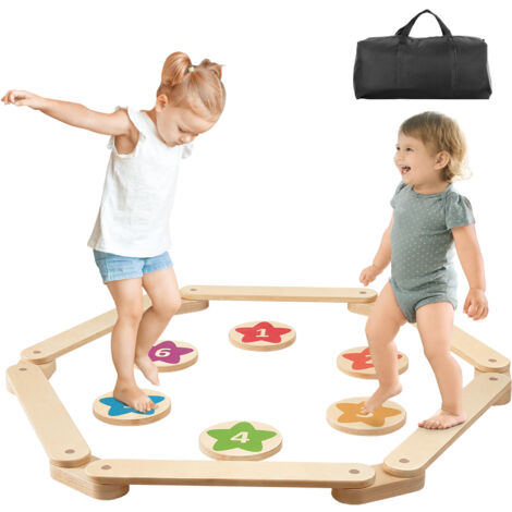 VEVOR Balance Beam Stepping Stones, 6 PCS Wooden Toddler Balance Boards ...