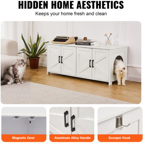 VEVOR Cat Litter Box Enclosure for 2 Cats, Litter Box Furniture Hidden with Double Rooms, Wooden Cat Box Cabinet Fit Most of Litter Box, 47.2"L x 18.5"W x 19.7"H, White