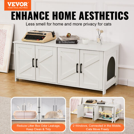 VEVOR Cat Litter Box Enclosure for 2 Cats, Litter Box Furniture Hidden with Double Rooms, Wooden Cat Box Cabinet Fit Most of Litter Box, 47.2"L x 18.5"W x 19.7"H, White