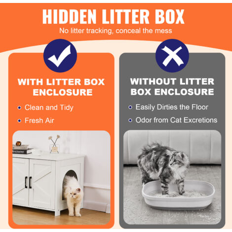VEVOR Cat Litter Box Enclosure for 2 Cats, Litter Box Furniture Hidden with Double Rooms, Wooden Cat Box Cabinet Fit Most of Litter Box, 47.2"L x 18.5"W x 19.7"H, White