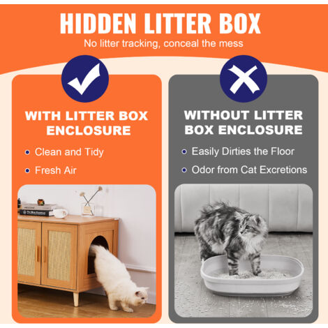 VEVOR Cat Litter Box Enclosure for 2 Cats, Litter Box Furniture Hidden with Rattan Decorated Doors, Wooden Cat Box Cabinet Fit Most of Litter Box, 47.2"L x 19.7"W x 21.7"H, Natural
