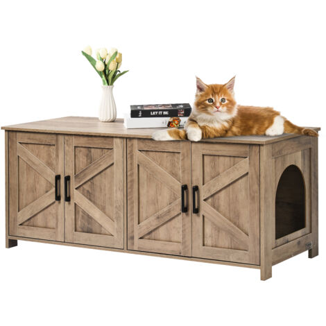VEVOR Cat Litter Box Enclosure for 2 Cats, Litter Box Furniture Hidden with Double Rooms, Wooden Cat Box Cabinet Fit Most of Litter Box, 47.2"L x 18.5"W x 19.7"H, Greige