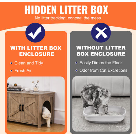 VEVOR Cat Litter Box Enclosure for 2 Cats, Litter Box Furniture Hidden with Double Rooms, Wooden Cat Box Cabinet Fit Most of Litter Box, 47.2"L x 18.5"W x 19.7"H, Greige