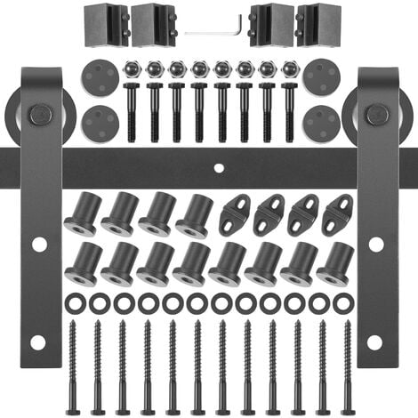 VEVOR Sliding Barn Door Hardware Kit, 14FT Barn Door Kit, 330LBS Load-Bearing Double Barn Door Hardware Kit, Carbon Steel Barn Door Track, Darn Door for 1.37-1.77" Thickness & 7FT Wide Door Panel