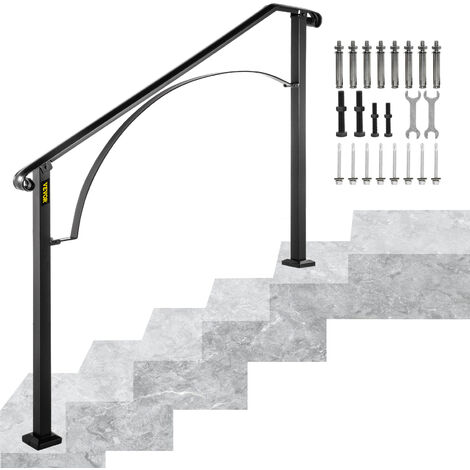 VEVOR Wrought Iron Handrail Fits 4 or 5 Steps Handrail Arch 4 Outdoor or Indoor Handrail Outdoor Stair Railing Matte Black