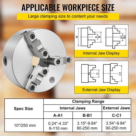 VEVOR K11-250 10 Inch 3 Jaw Lathe Chuck Reversible Jaw Cast Iron ...