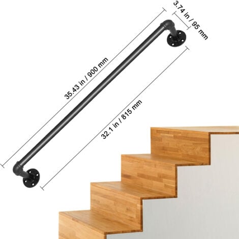 Mophorn 3FT Pipe Stair Handrail, 440LBS Capacity Carbon Steel, Industrial Wall-Mount Support, Round Corner for Indoor & Outdoor