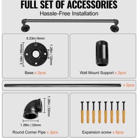 Mophorn 3FT Pipe Stair Handrail, 440LBS Capacity Carbon Steel, Industrial Wall-Mount Support, Round Corner for Indoor & Outdoor