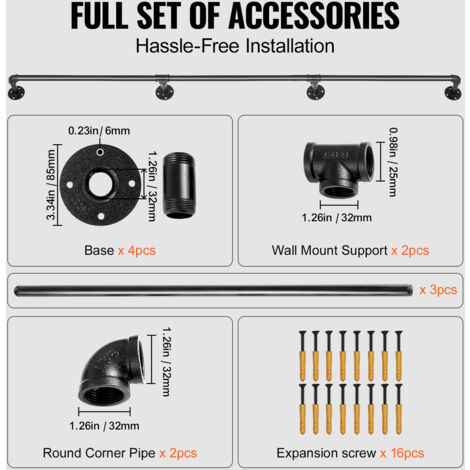 Mophorn 8FT Staircase Handrail, 440LBS Load Capacity, Carbon Steel Pipe Handrail with Wall Mount Support, Round Corner, Indoor/Outdoor